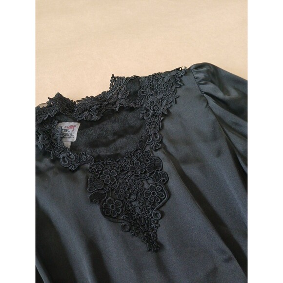 Vintage 80s Lacy Afternoon Satin Secretary Blouse Size 8 Whimsigoth - Picture 2 of 6